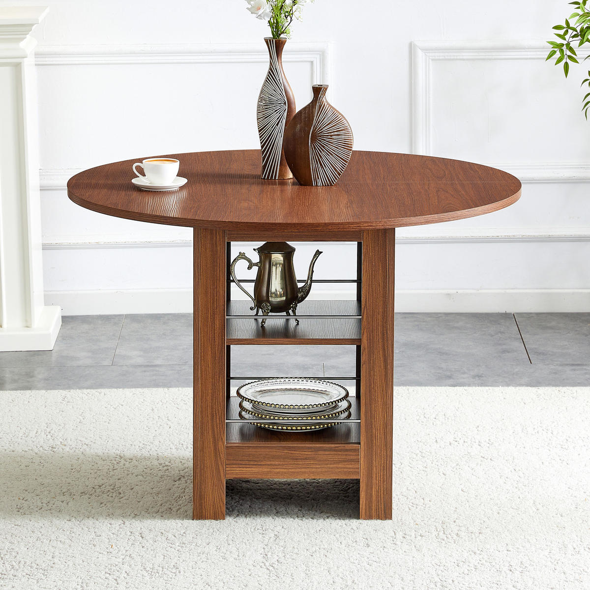 ESSTISCH 100/100/76 cm Walnuss aus MDF mit offenen Stauraumfächern - Walnussfarben, Holzwerkstoff (100/100/76cm) - OKWISH