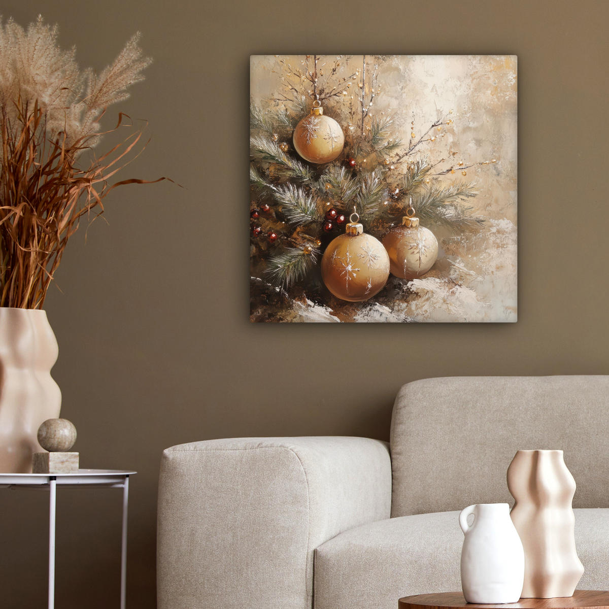 LEINWANDBILD Weihnachten - Kugeln - Beige - Gold 50x50 cm - Goldfarben, Textil (50/50cm) - MuchoWow