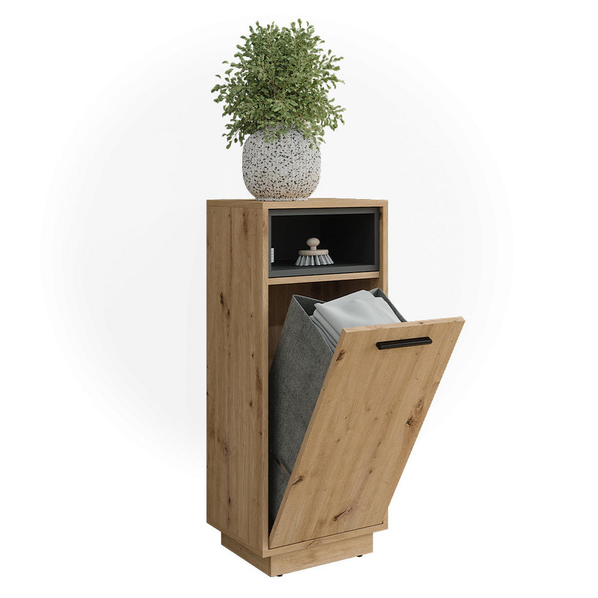 WÄSCHESCHRANK Beatrice Artisan Eiche/Anthrazit 38 x 93 cm mit herausnehmbarer Innentasche - Anthrazit/Eiche Artisan, Holzwerkstoff (38/93/30cm) - Vicco