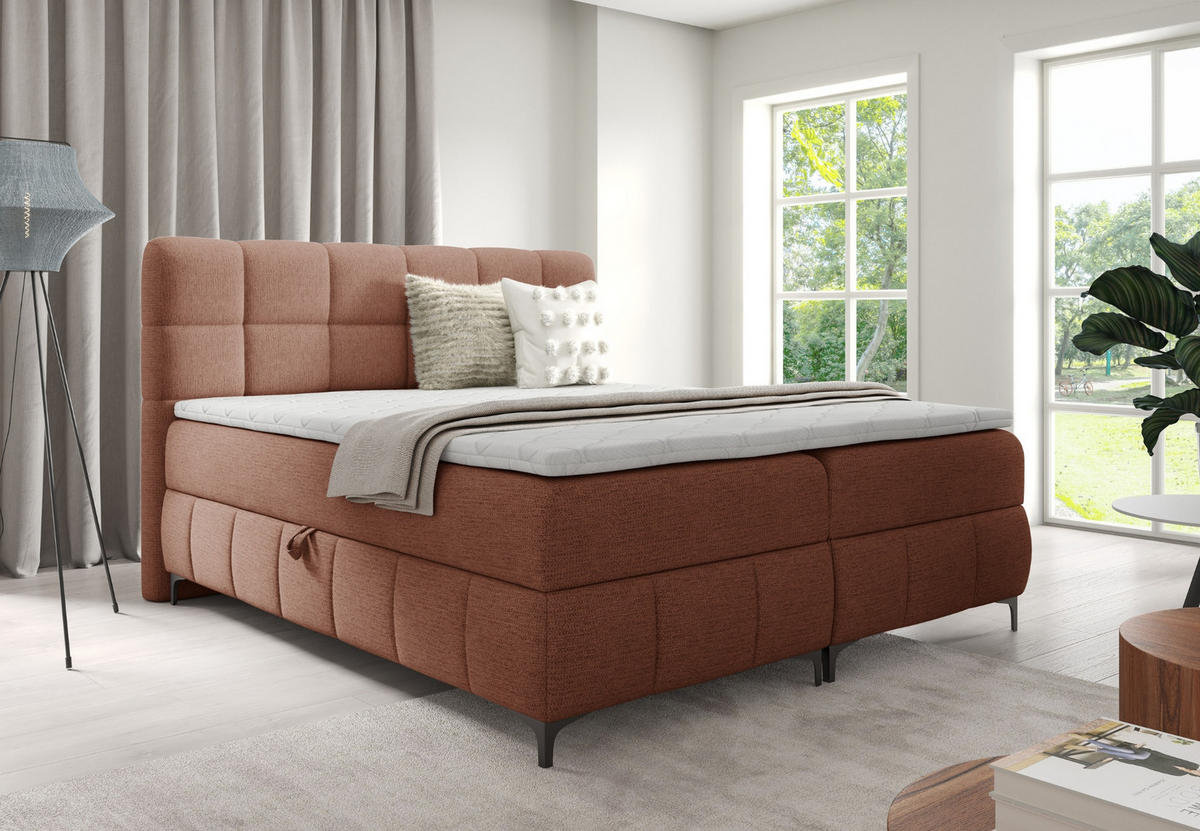 BOXBETT mit Stauraum und Topper 180x200 cm Orange - Orange, Textil (180/200cm) - Home Collective