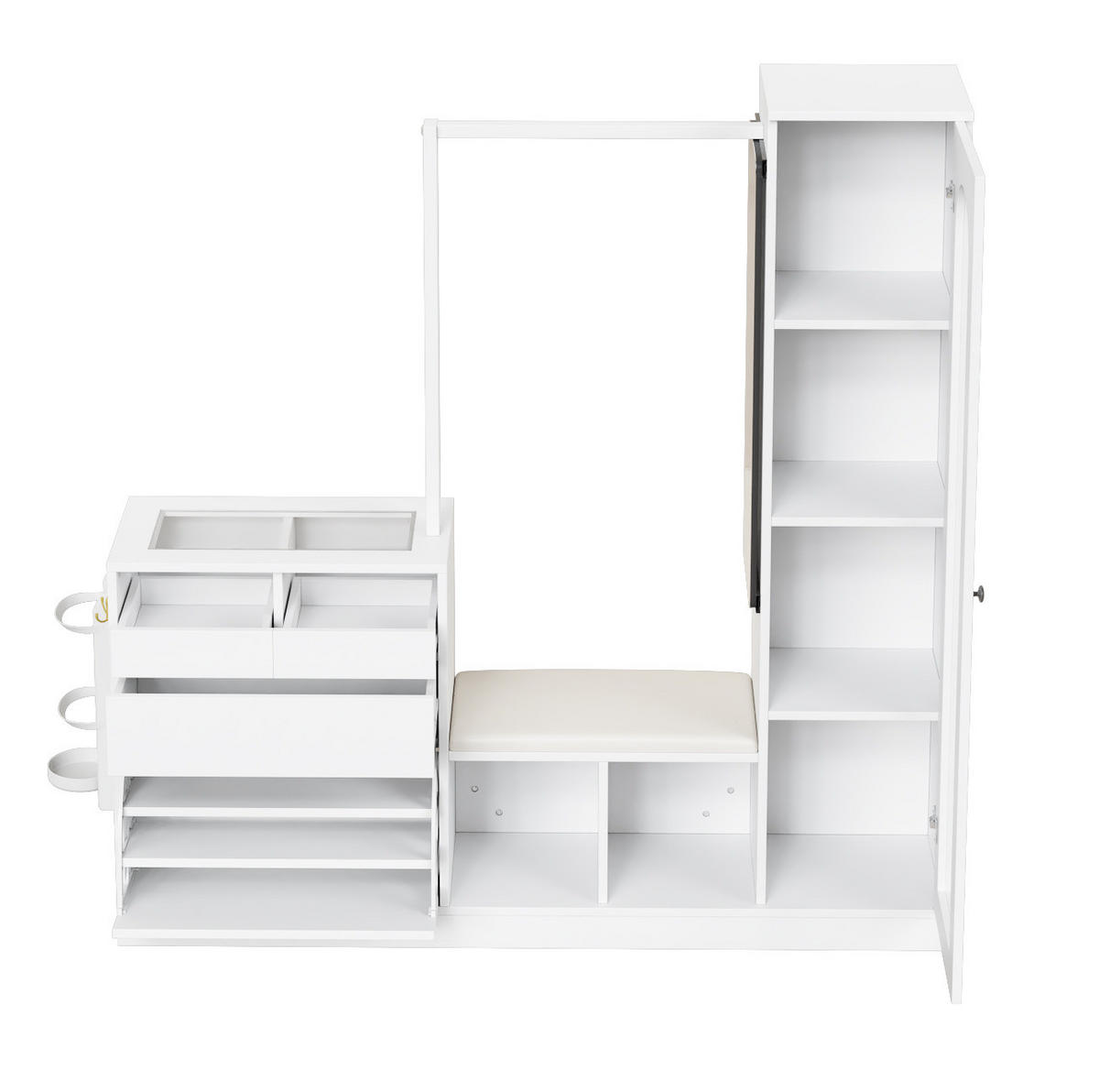 GARDEROBENSET mit LED-Beleuchtung 163x50x161 cm Weiß - Weiß, Holzwerkstoff (35/161/163cm) - Beauniv