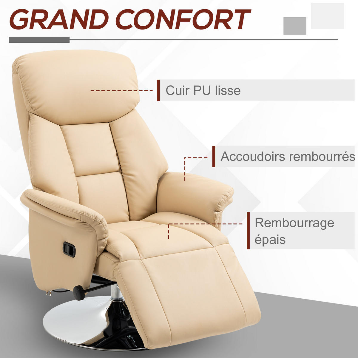 RELAXSESSEL DE-15365 130° neigbar mit ausklappbarer Fußstütze Beige - Beige, Metall (78/109/80cm) - ComfortXL