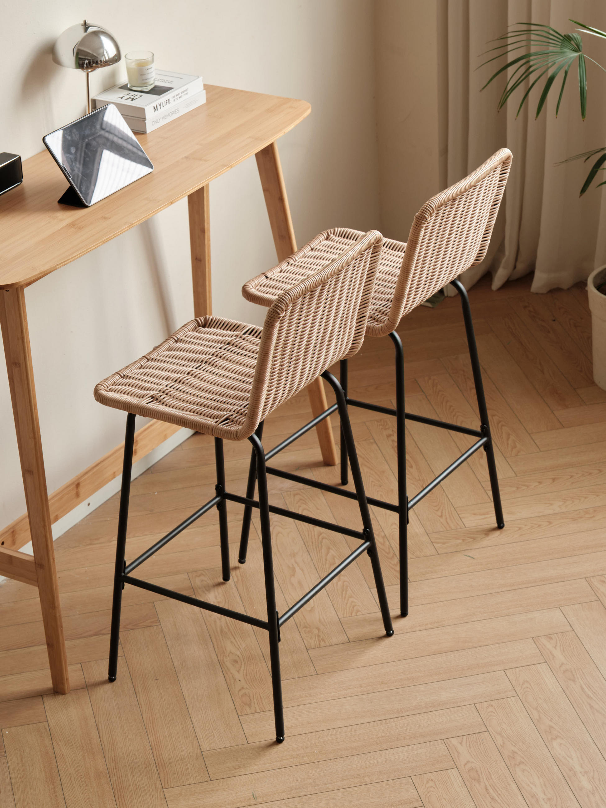 BARHOCKER 2er-Set Fasern Braun - Braun, Holz (47.5/103/47cm) - Nordlys