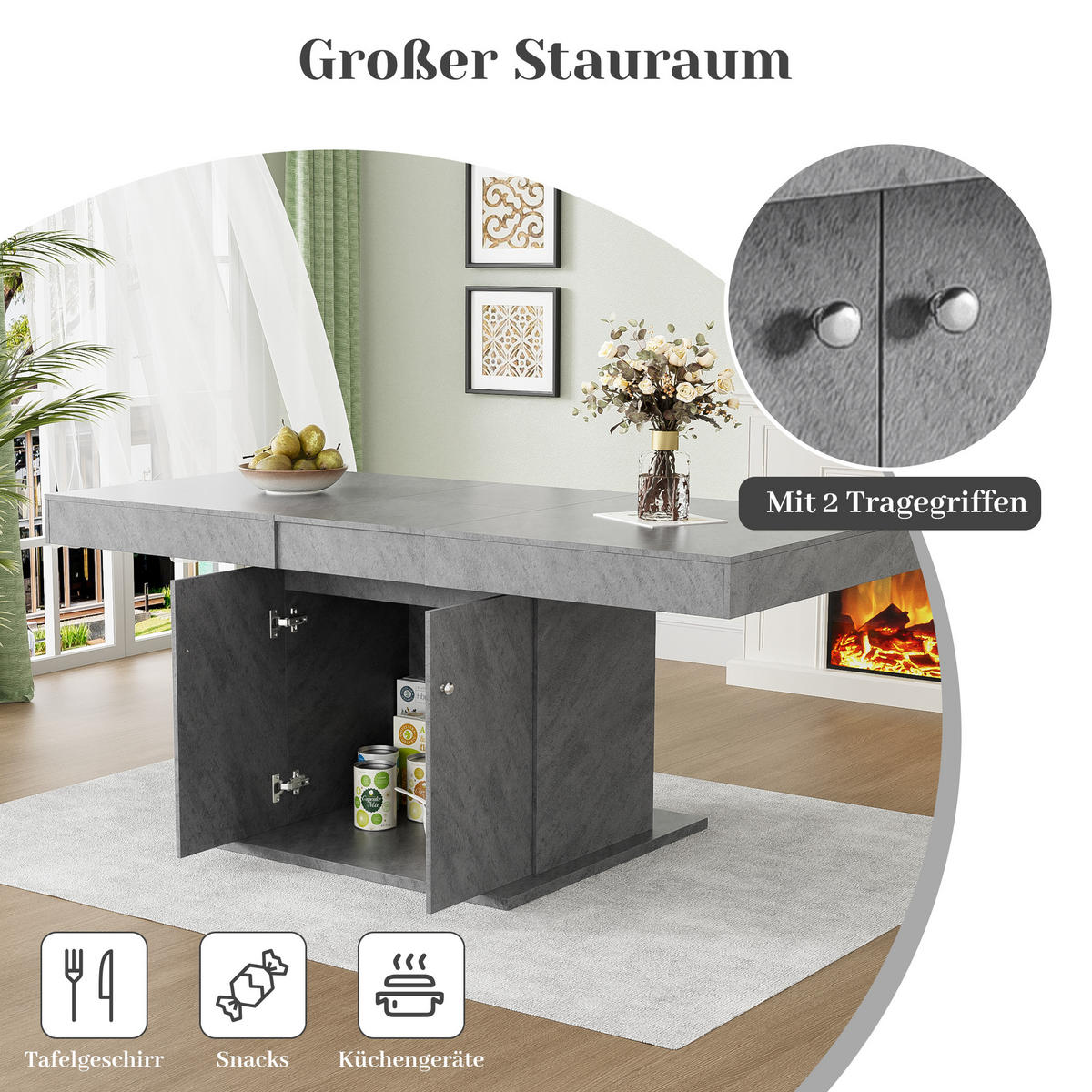 AUSZIEHTISCH Betonoptik 140-180/80/76 cm - Grau, Holz (80/140/76cm) - PANGIVO