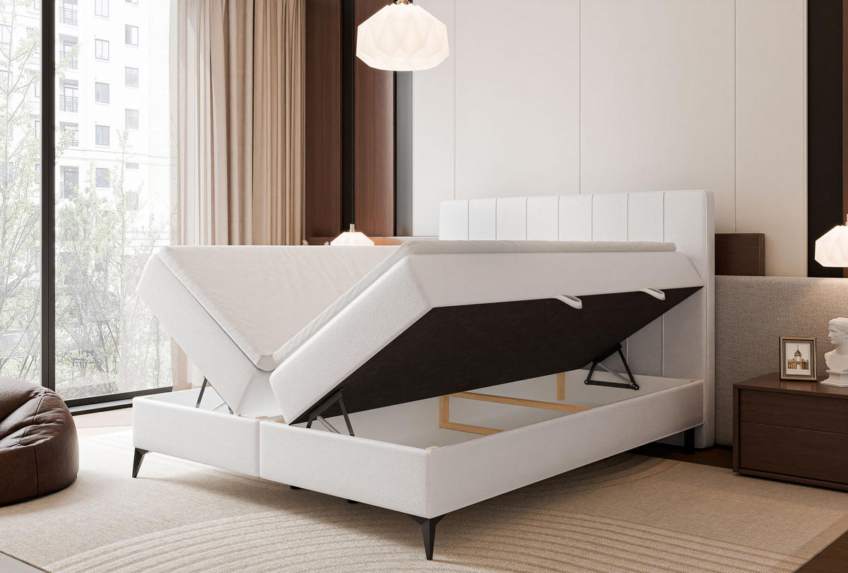 BOXBETT VERA 120x200 cm mit Matratze und Topper, Strapazierfähiges Kunstleder Weiß - Weiß, Kunststoff/Textil (120/200cm) - Idohome
