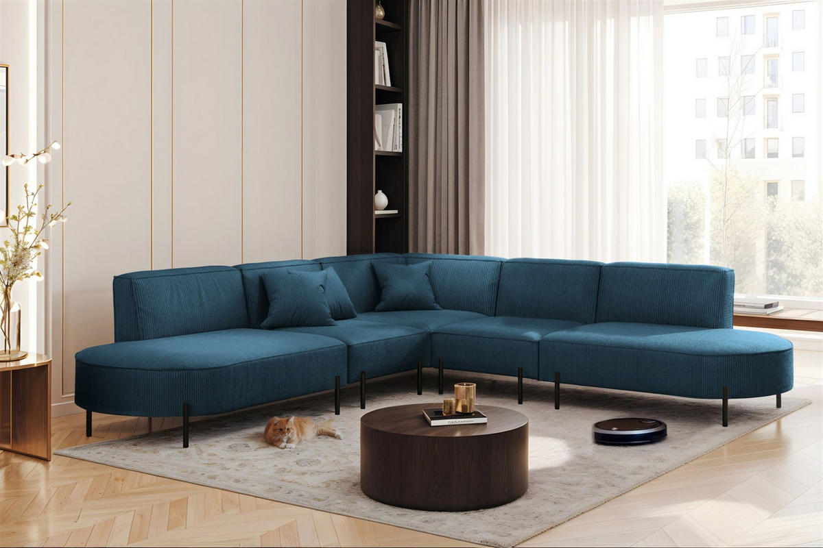 ECKSOFA Valencia - Blau, Holzwerkstoff/Textil (303/303cm) - Fun Möbel