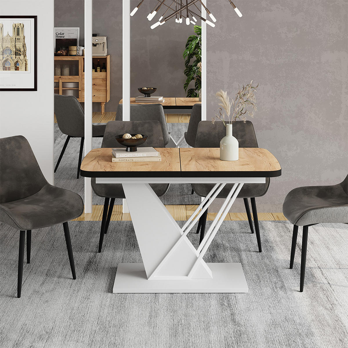 JÍDELNÍ STŮL Fenaro Zlatá síla dub/bílá - bílá/medově dubová, kompozitní dřevo (80/120/77.4cm) - Vicco