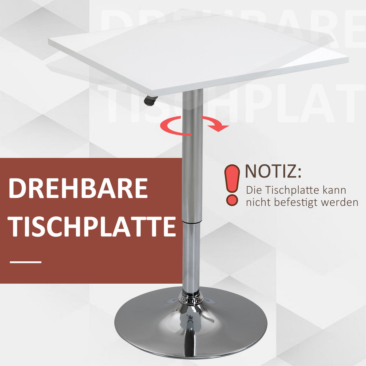 BARTISCH Höhenverstellbar Stehtisch mit Drehbar Tischplatte für Wohnzimmer - Weiß, Holzwerkstoff (60/60/91cm) - HOMCOM