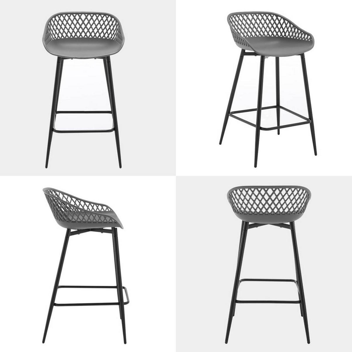 BARHOCKER 2er Set aus PP-Kunststoff, Grau - Schwarz/Grau, Kunststoff/Metall (44/84.5/47cm) - Woltu