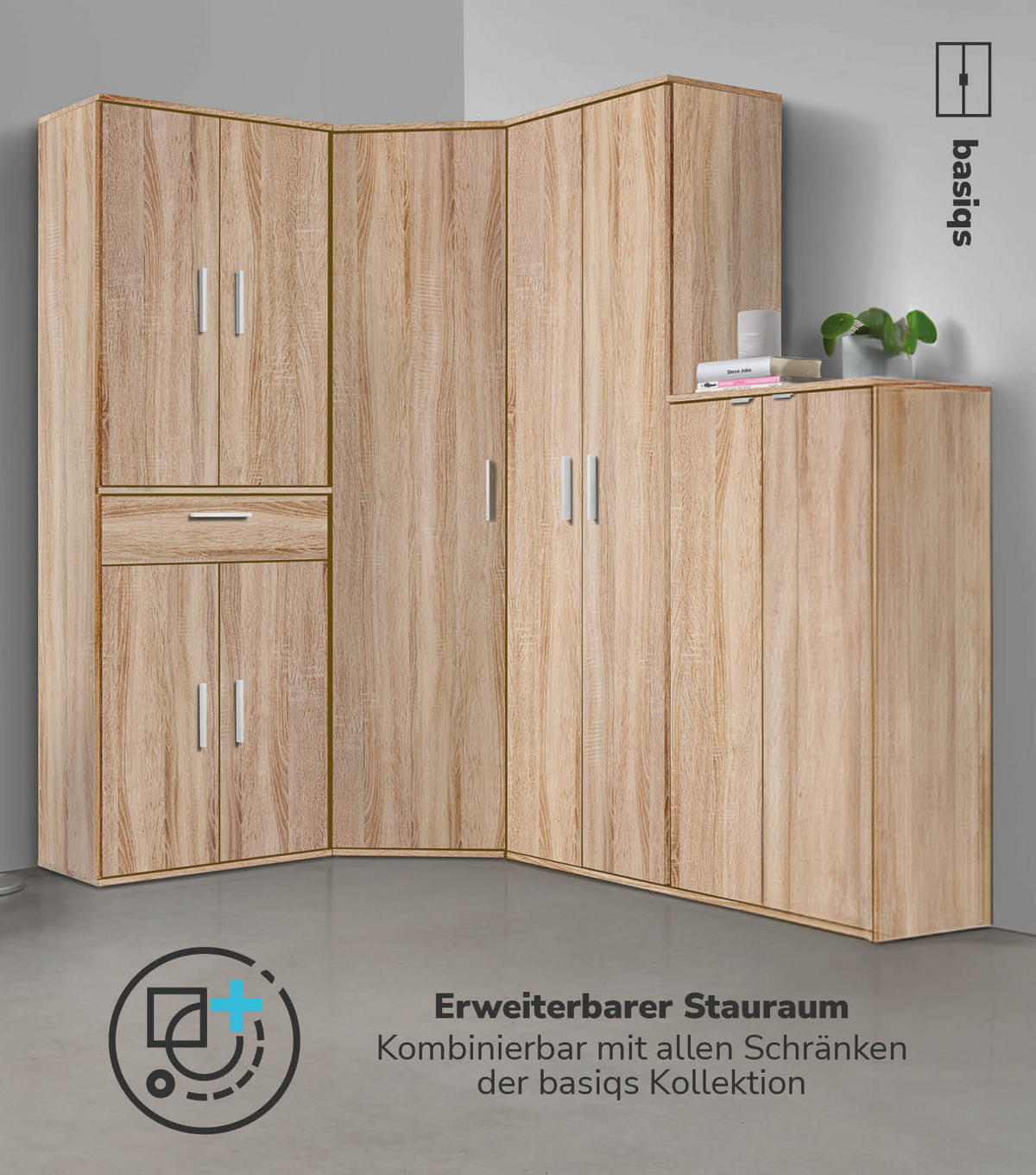 ECKSCHRANK Der Lange - Weiß/Sonoma Eiche, Holzwerkstoff (64/180/64cm) - Mokebo