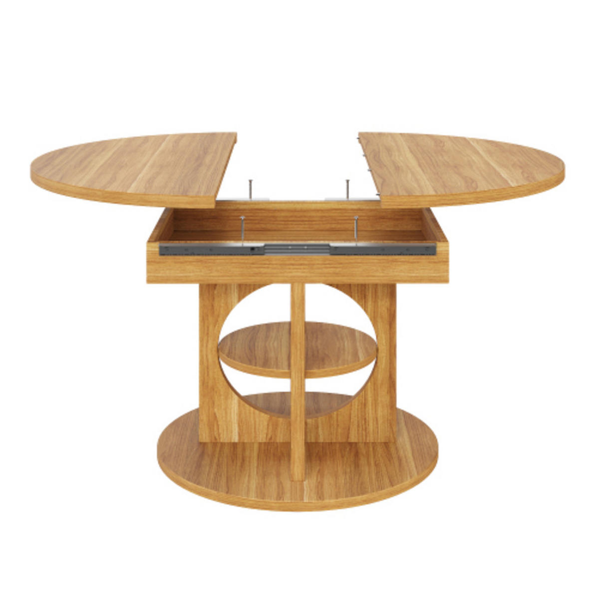ESSTISCH Ausziehbarer 110-150×110×76 cm aus MDF und Metall mit mittlerem Ablageregal, naturfarben - Naturfarben, Holzwerkstoff (150/110/76cm) - Luhomfu