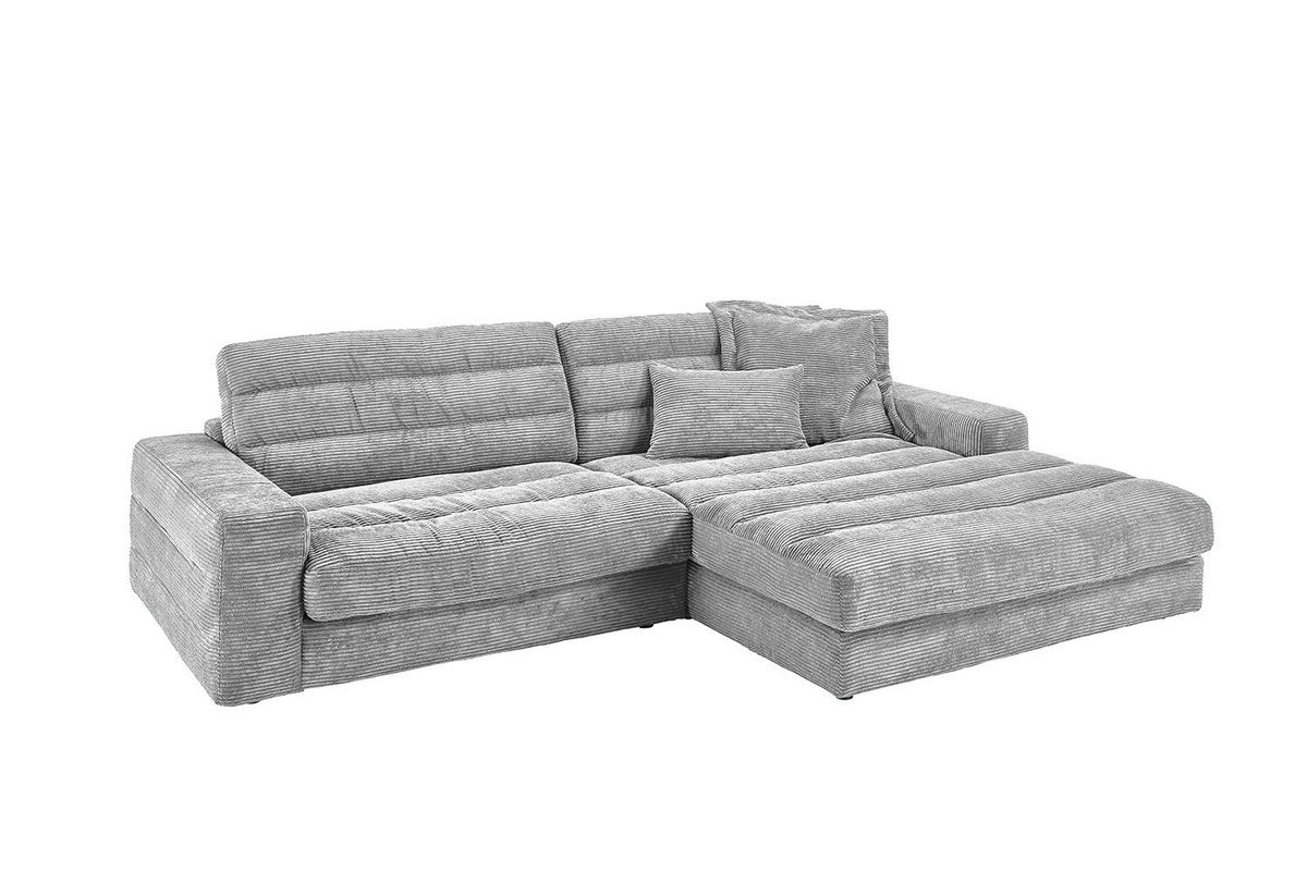 ECKSOFA LANA SOFA Hellgrau Cord - Hellgrau/Schwarz, Textil (296/205cm) - KAWOLA