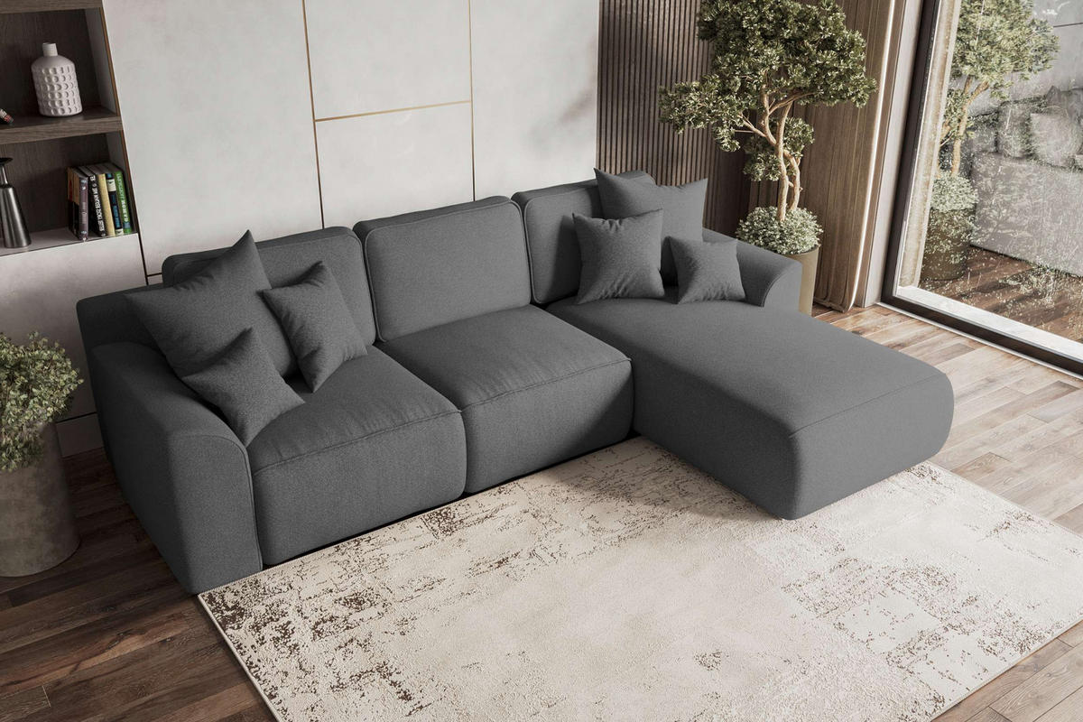 ECKSOFA GUSTO Strukturstoff Anthrazit Rechts inkl. Schlaffunktion - Chromfarben/Anthrazit, Kunststoff/Textil (295/194cm) - 99rooms