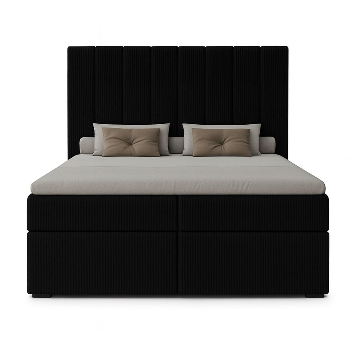BOXBETT Nero mit 2 Bettkästen, 200x200, Farbe: Schwarz, Cordstoff, Doppelbett mit Bonell-Matratze inkl. Topper - Schwarz, Holz/Kunststoff (200/200cm) - Marpur