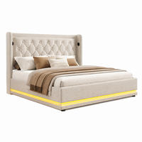 BETT mit Stauraum, LED und USB 140x200 cm Beige Baumwolle - Beige, Metall (140/200cm) - Meubliv