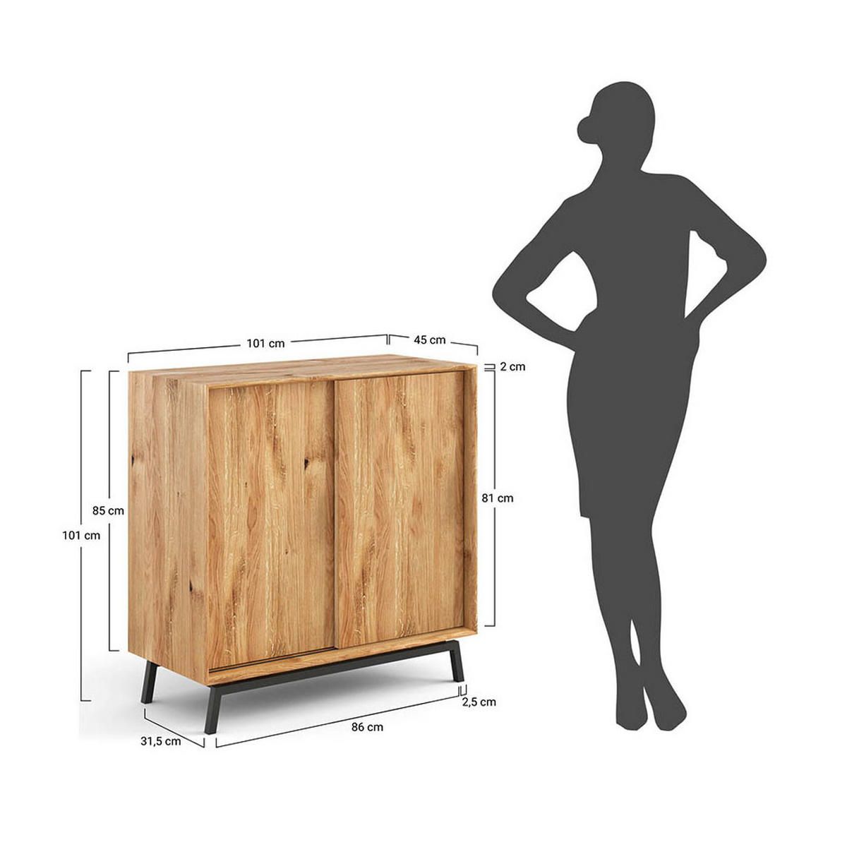 WEINREGAL Modern Loft Eiche Natur 101 / 45 / 101cm - Eichefarben/Schwarz, Holz (101/101/45cm) - Feldmann-Wohnen