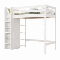 HOCHBETT mit Kleiderschrank und 6 Regalen 90x200 cm Weiß - Weiß, Holz (90/200cm) - Meubliv