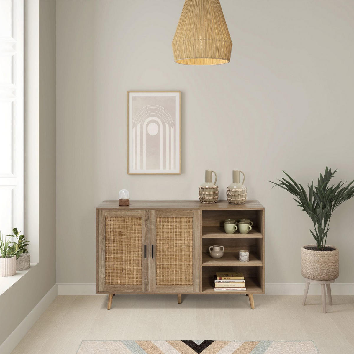 SIDEBOARD Dalia 2 Türen 3 Fächern Eichenfarbe - Honigeiche, Holzwerkstoff (120/76/38cm)