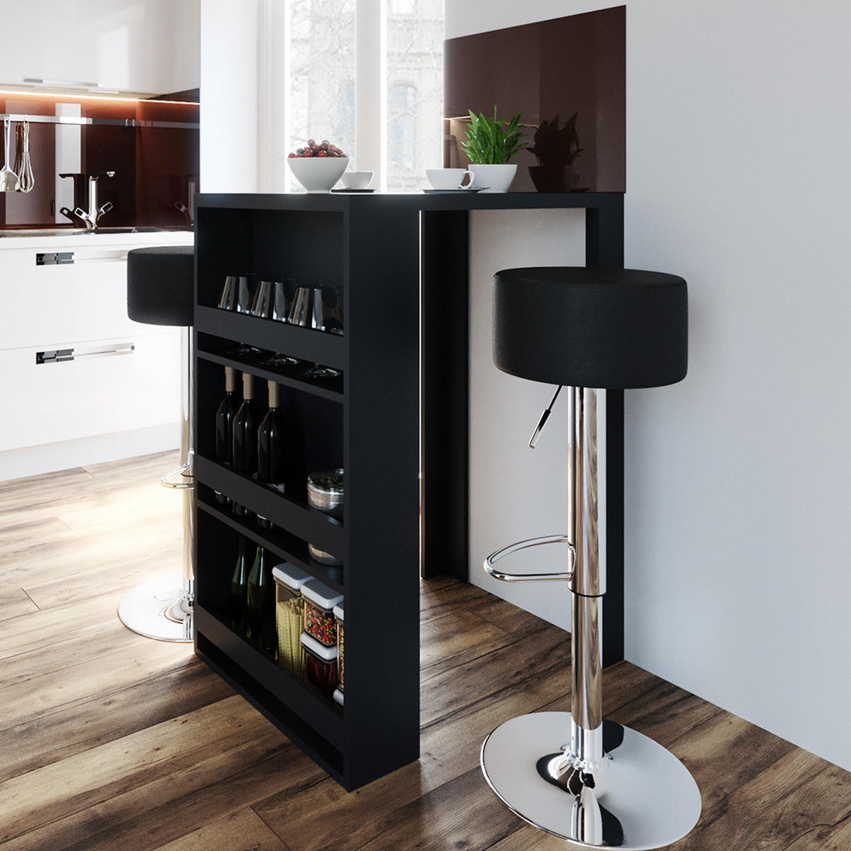 BARTISCH-SET Anthrazit 57 x 80 cm mit 2 Barhockern - Anthrazit, Holzwerkstoff (57/106/80cm) - Vicco