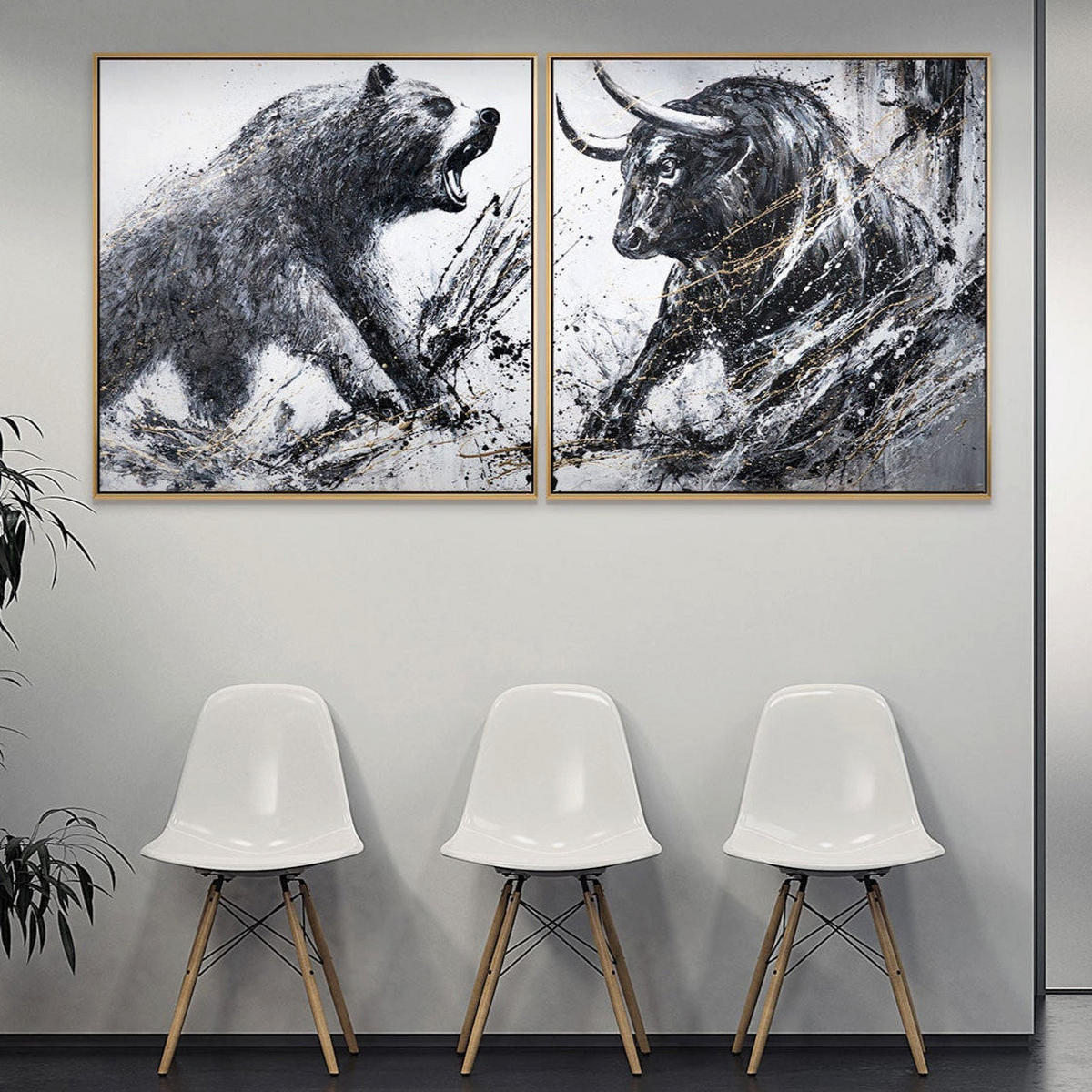 GEMÄLDE Wilder Impuls Schattenfugenrahmen Schwarz 90x90 cm - Schwarz, Holz (90/90cm) - YS-art gallery