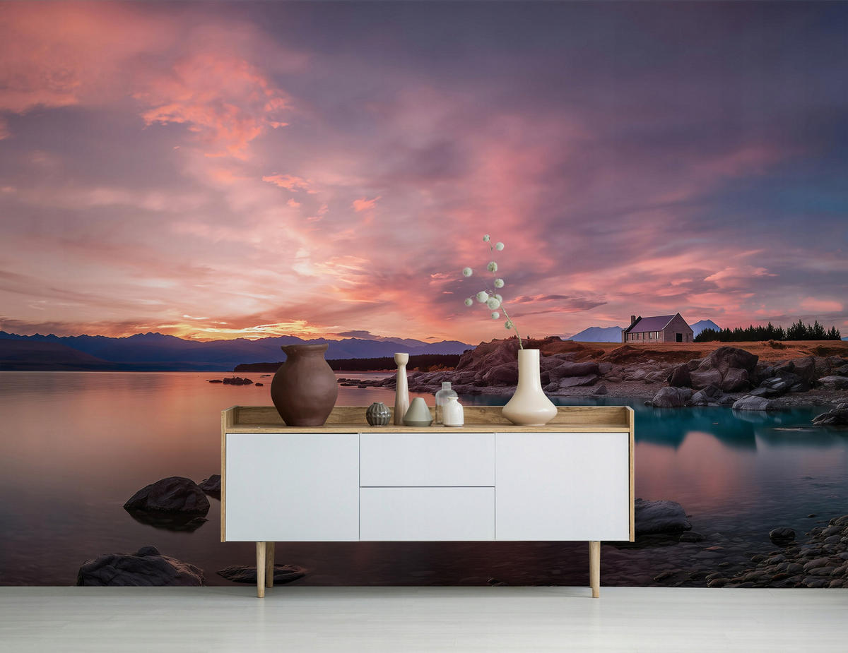 FOTOTAPETE Landschaft Himmel Rosa 350x250 cm - Multicolor, Papier (350/250cm) - Wallarena