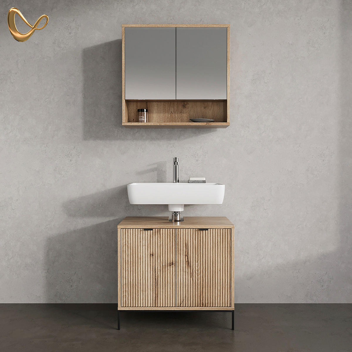 BADMÖBEL-SET ATERNO Viking Oak 2 Teile - Eiche Wotan, Holzwerkstoff (70/63/45cm) - Livinity®