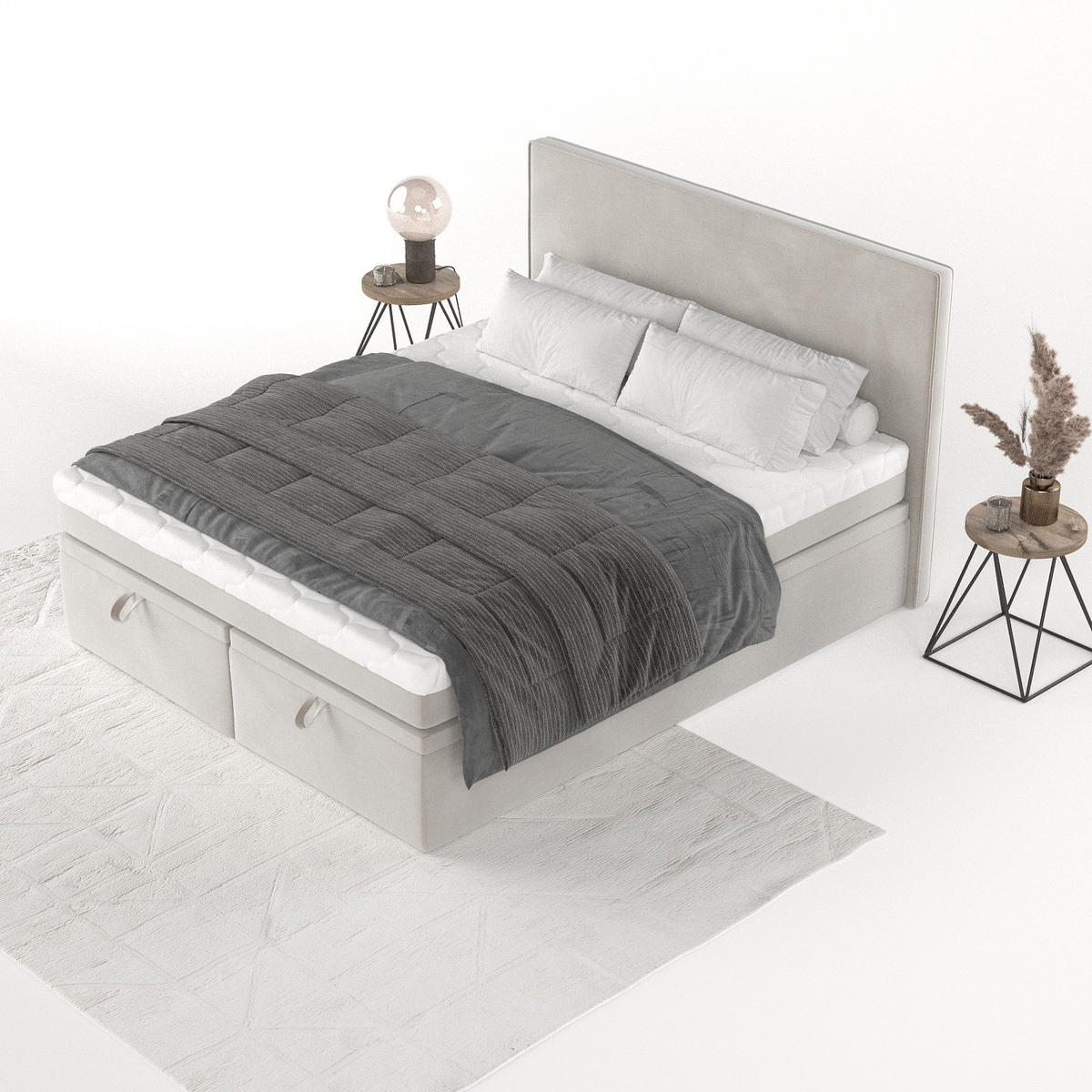 BOXBETT Zalla 180/200 cm Hellbeige im Paros Stoff - Beige/Schwarz, Holz/Holzwerkstoff (180/200cm) - AltaBeds