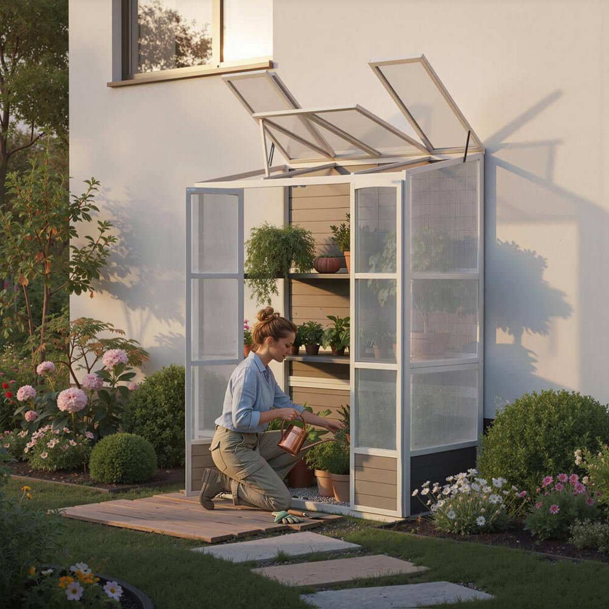 ANLEHNGEWÄCHSHAUS YANA GREEN - Grau - Grau, Holz (74/198/135cm) - Home Deluxe