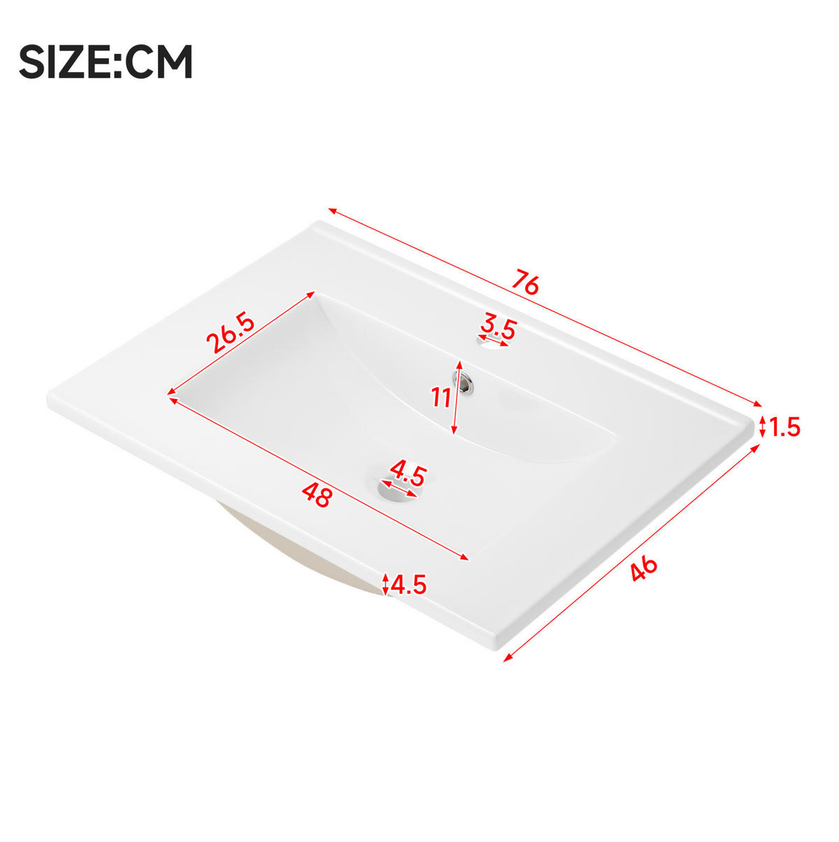 WASCHTISCHKOMBI 76,5/46/45 cm in Weiß mit LED-Sensorleuchte und Soft-Close - Weiß, Holzwerkstoff (76/45/46cm) - BEAOK