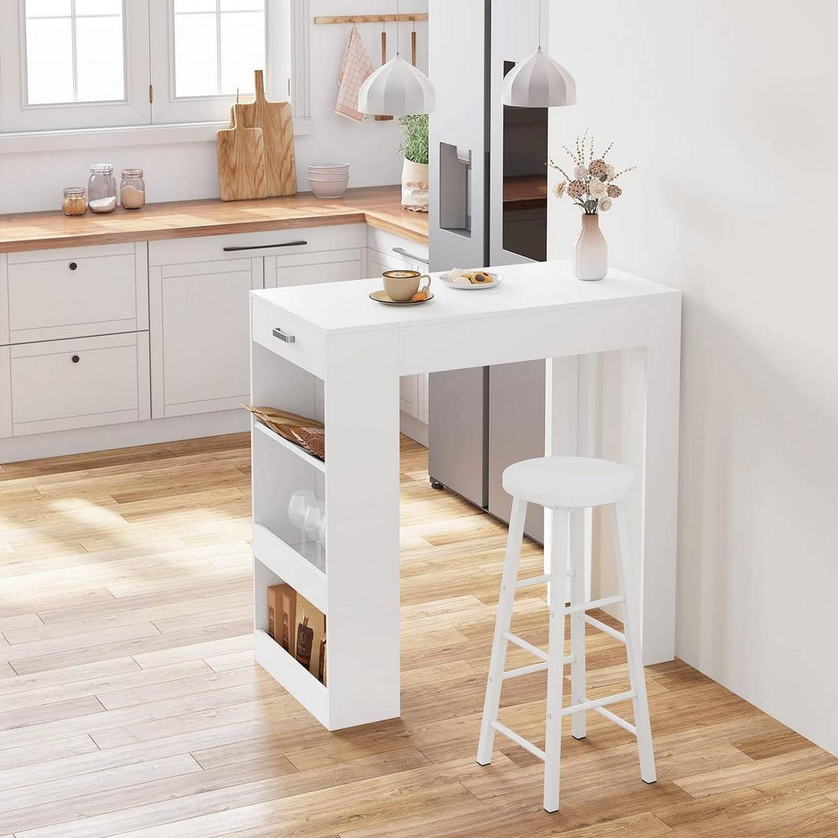 BARTISCH mit 1 Schublade 3 Ablagen, Weinregal, Weiß - Weiß, Holzwerkstoff (100/100/50cm) - Woltu