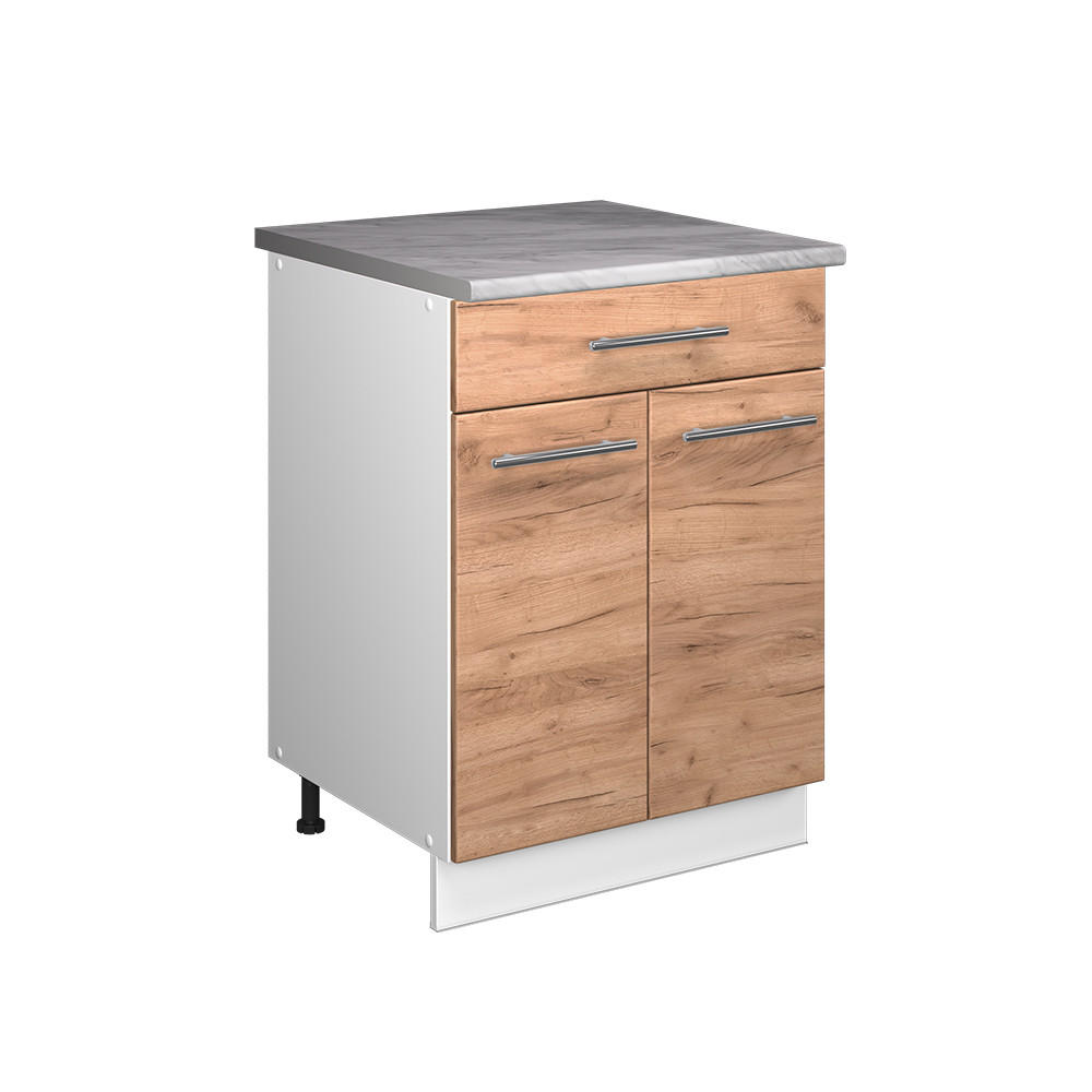 UNTERSCHRANK FÜR SPÜLE/KOCHFELD Fame-Line, Goldkraft Eiche/Weiß, 60 cm mit Schublade, AP Marmor - Honigeiche/Weiß, Holzwerkstoff (60/82/60cm) - Vicco
