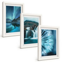 BILDER SET 3er Set - 20x30 cm Weißer Rahmen - Winterlandschaften mit Wasserfällen - Weiß, Kunststoff (20/30cm) - TULUP