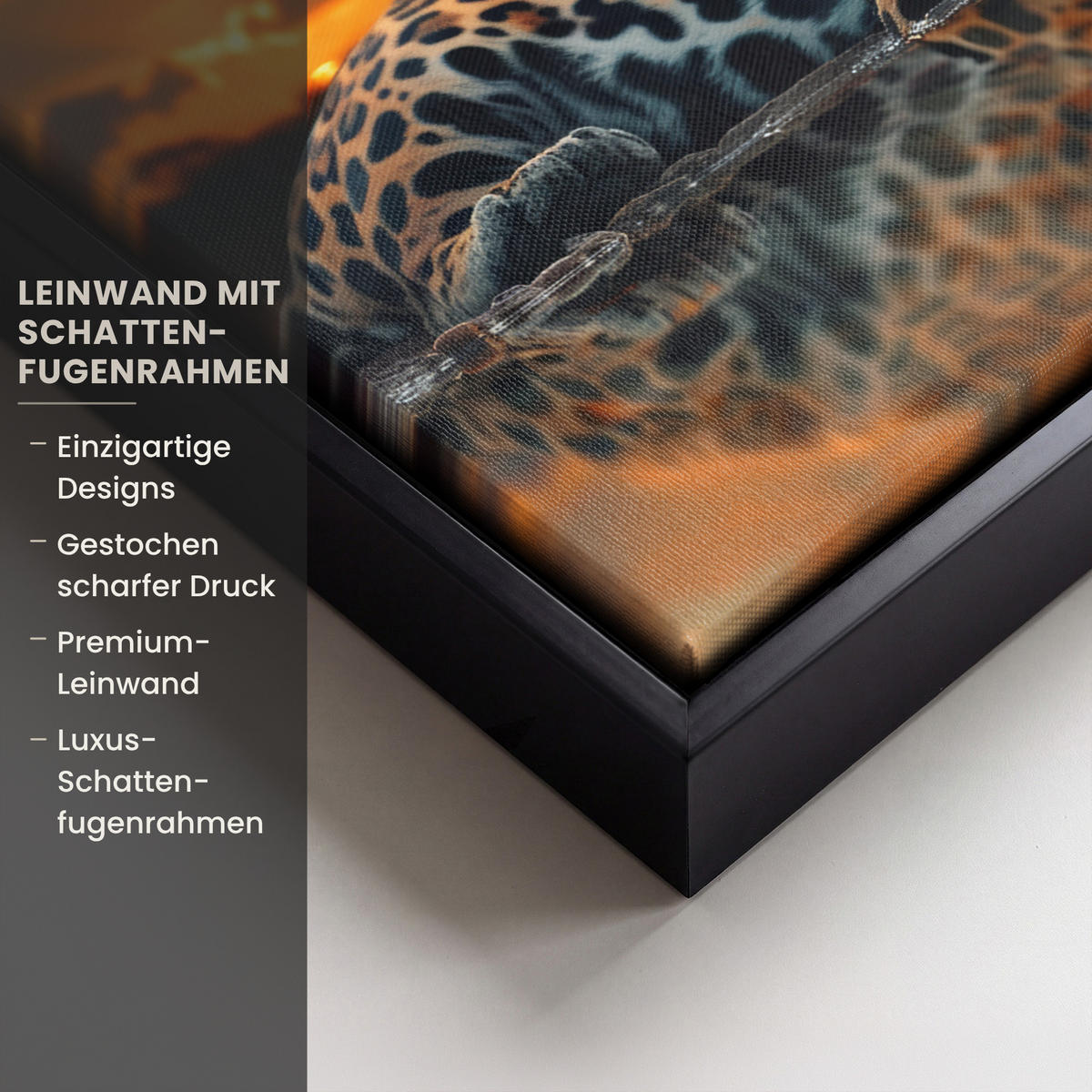 LEINWAND Bilder mit Rahmen - Natur - Leopard - Tier - Sonnenuntergang - Modern - 40x30 - Orange, Textil (40/30cm) - MuchoWow