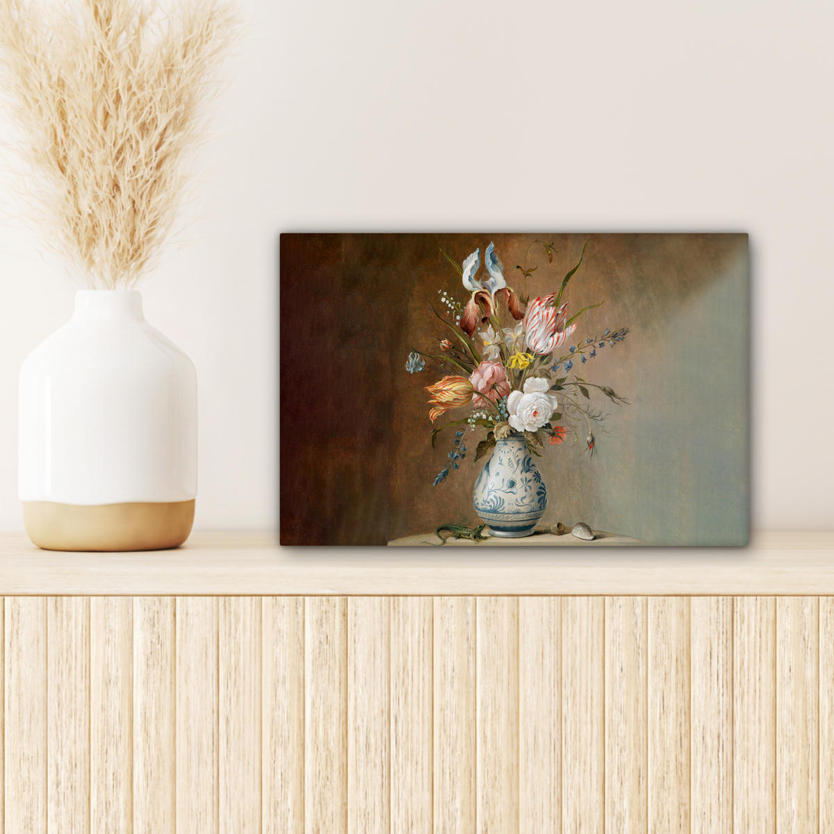 LEINWANDBILD Alte Meister - Blumen - Balthasar van der Ast 30x20 cm - Hellbraun, Textil (30/20cm) - MuchoWow