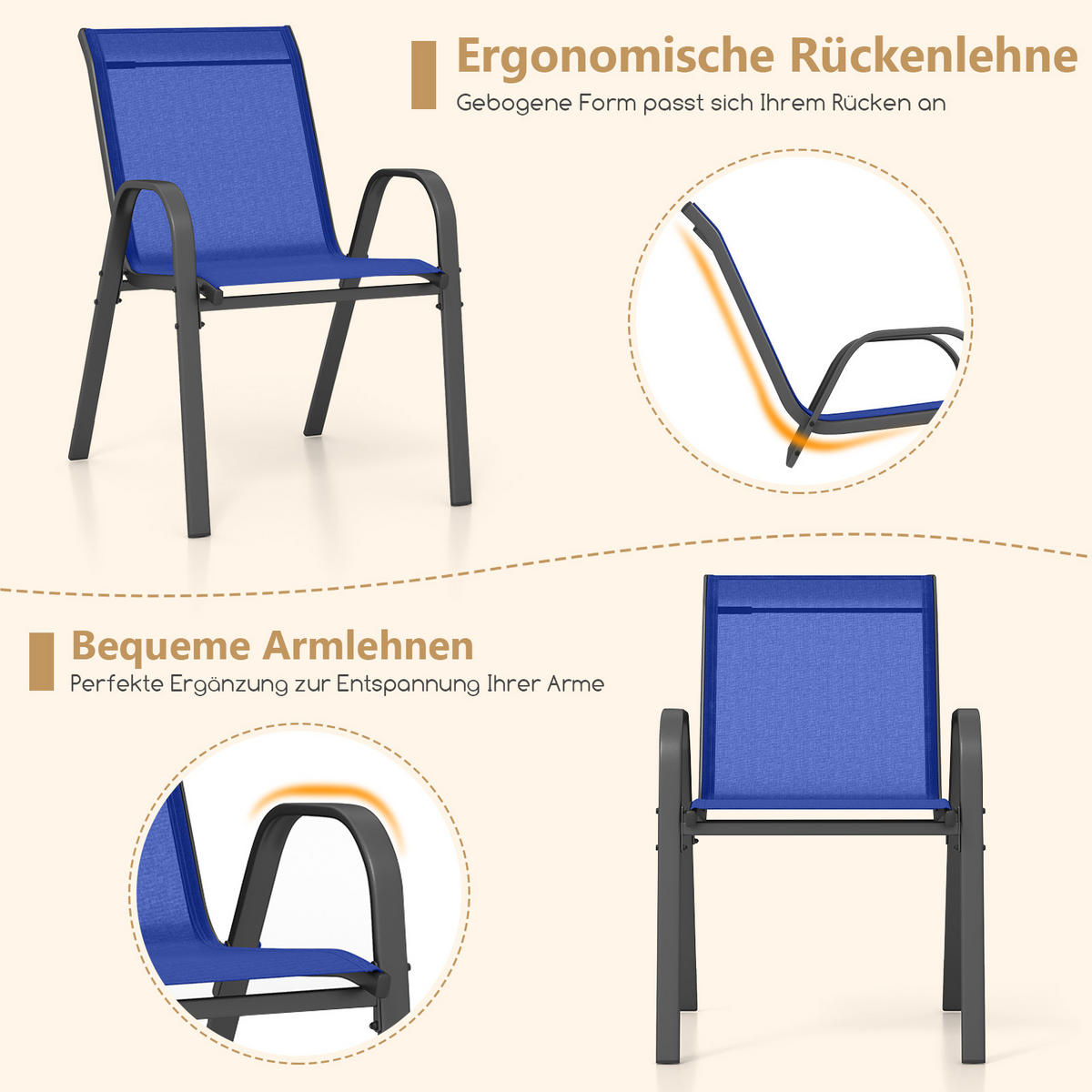 GARTENSTÜHLE Blau(2er-Set) - Blau, Metall (70/84/56cm) - COSTWAY