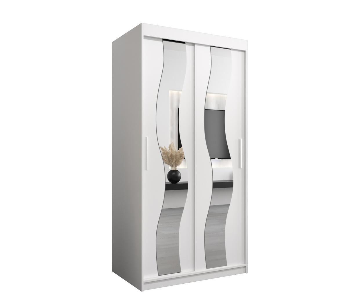 SCHWEBETÜRENSCHRANK 200/100/62 2-türig - Silberfarben/Weiß, Holz/Kunststoff (100/200/62cm) - Abiks Möbel