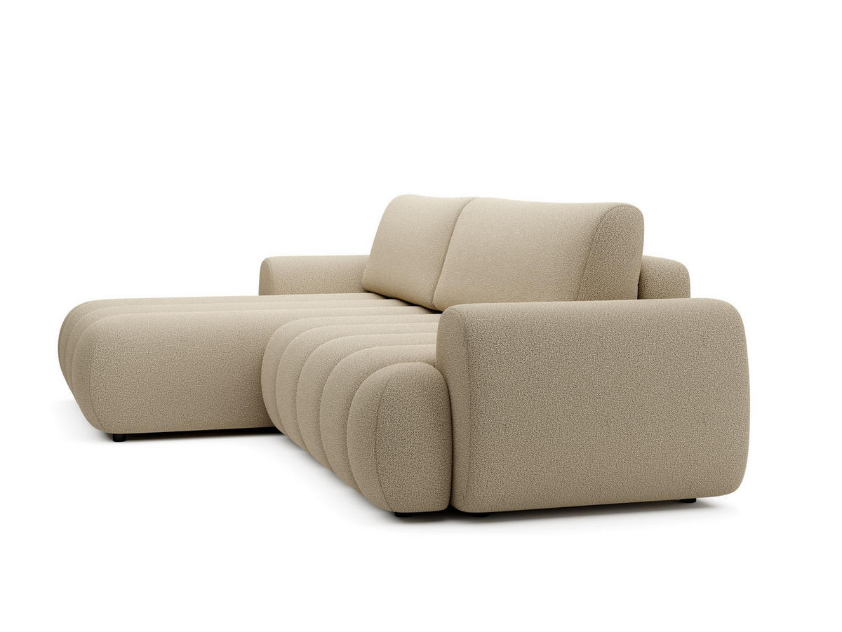 ECKSOFA SITO Creme Geflochtener Stoff mit Schlaffunktion - Creme, Holz (272/168cm) - MASSENO