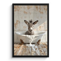 GERAHMTES BILD Esel - Tiere - Badewanne - Schaumstoff 40x60 cm - Weiß, Papier (40/60cm) - MuchoWow