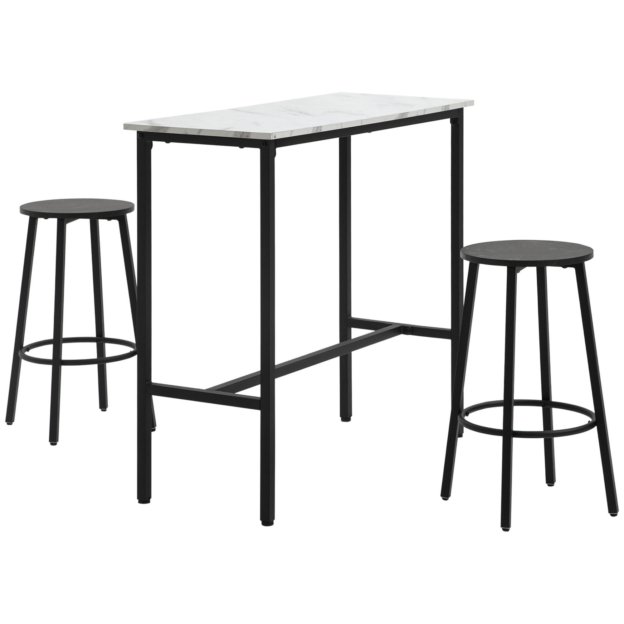 BARTISCH-SET, Stahl, Weiß+Schwarz - Weiß, Metall (40/90/100cm) - HOMCOM