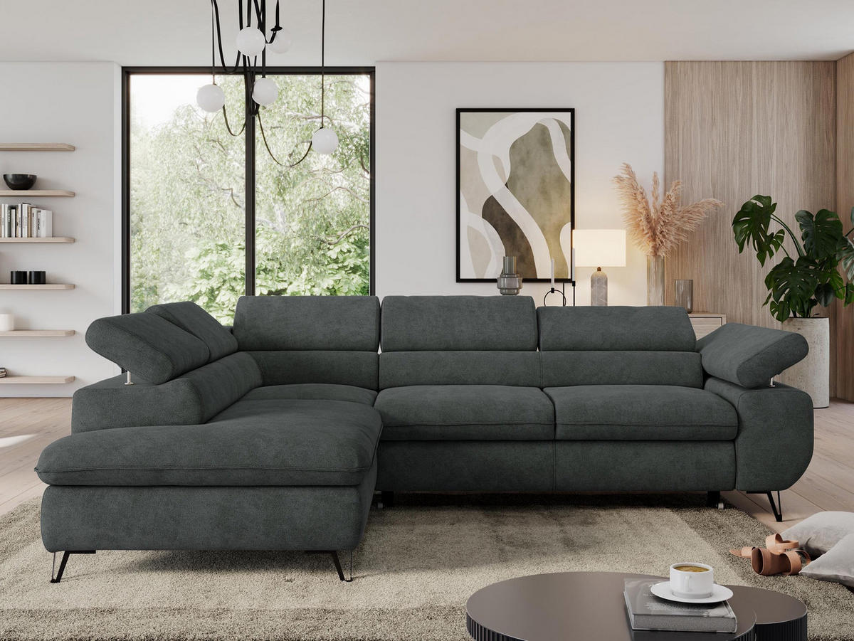 ECKSOFA PEDRO L Dunkelgrau Struktur - Links Seite - Dunkelgrau/Schwarz, Textil/Metall (208/273cm) - MKS