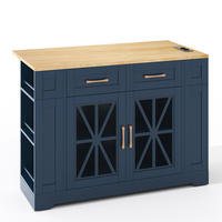 KÜCHENINSEL DE-41308 120/40-65/92 cm mit klappbarem Esstisch und Glastüren Blau - Blau, Holzwerkstoff (120/92/65cm) - ComfortXL