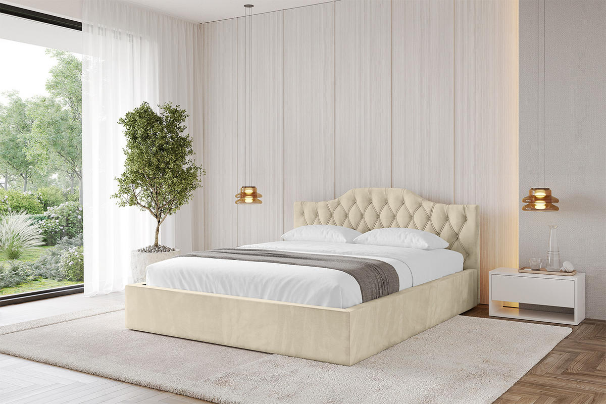 POLSTERBETT mit Bettkasten und Lattenrost, Bett mit Matratze H3/H4 - FALIO-V1 200x200 Beige - Ecru, Holzwerkstoff/Textil (200/200cm) - ALTDECOR