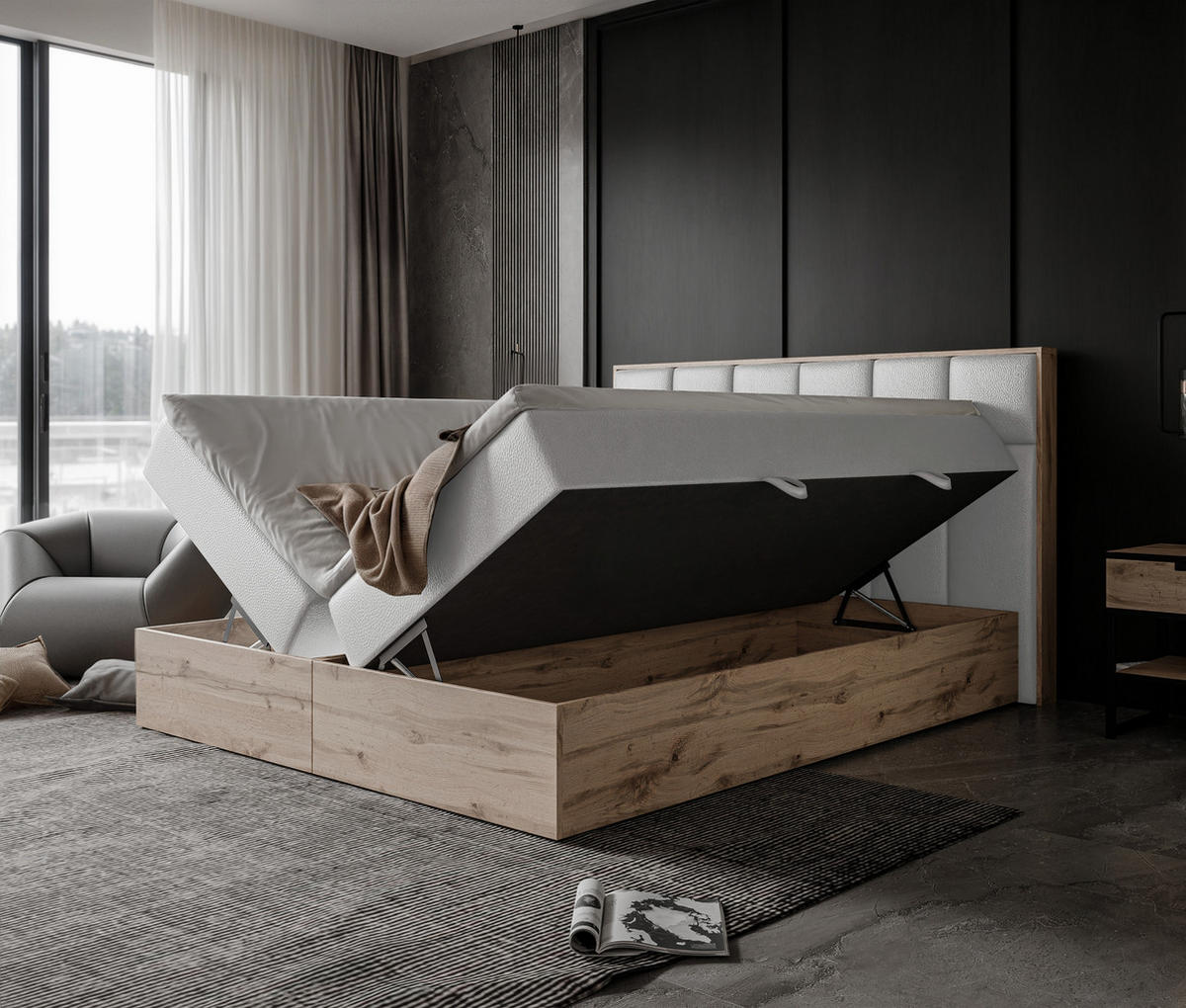 BOXBETT LAVIO II 160/200 cm, in Weiß, mit Matratze und Topper - Weiß, Holzwerkstoff/Textil (160/200cm) - Idohome