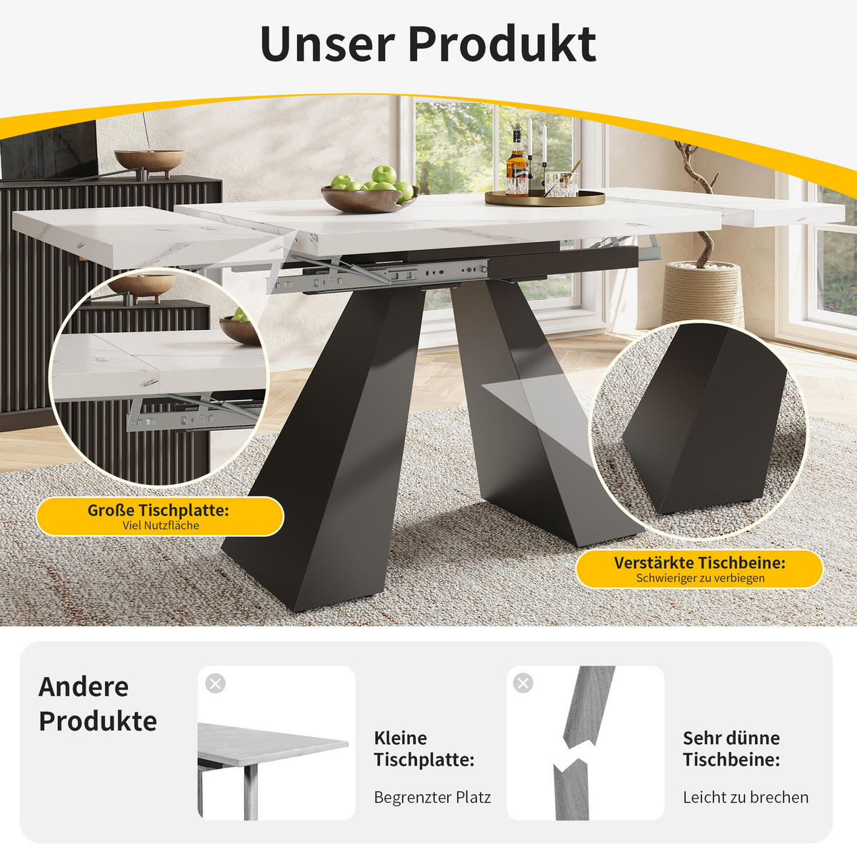 TISCHGRUPPE für 4 Personen mit 4 Polsterstühlen in Samt und Marmoroptik - Weiß, Holzwerkstoff (74/77/159cm) - BEAOK