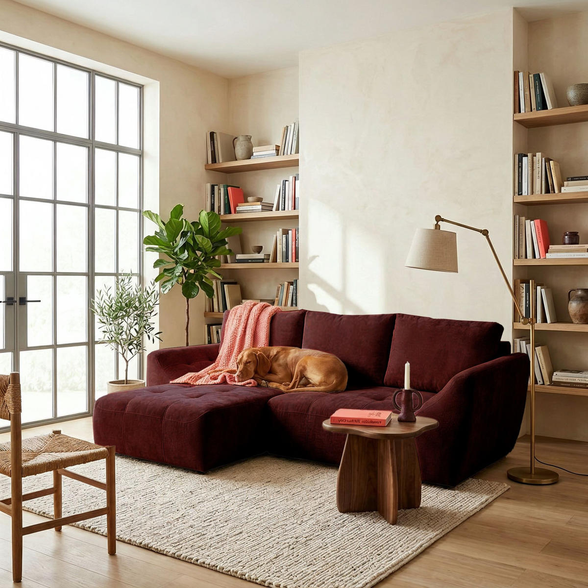 ECKSOFA NICE L Links mit Schlaffunktion 137x204 Chenille Rotwein - Schwarz/Dunkelrot, Holz/Textil (260/165cm) - Muffo