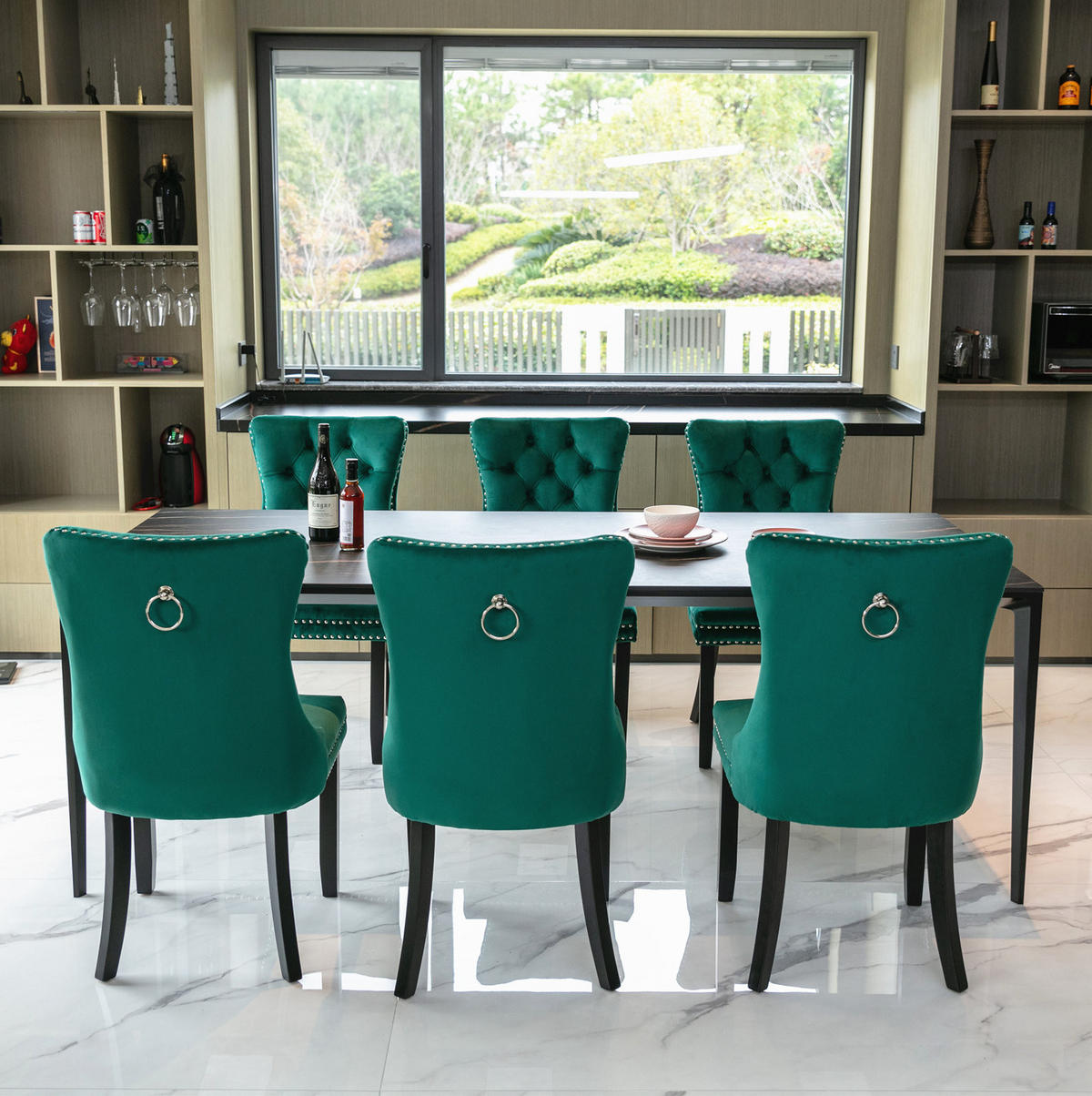 STUHL 2er-Set mit hoher Rückenlehne Samt Green - Grün, Metall (50/95/65cm) - Meubliv