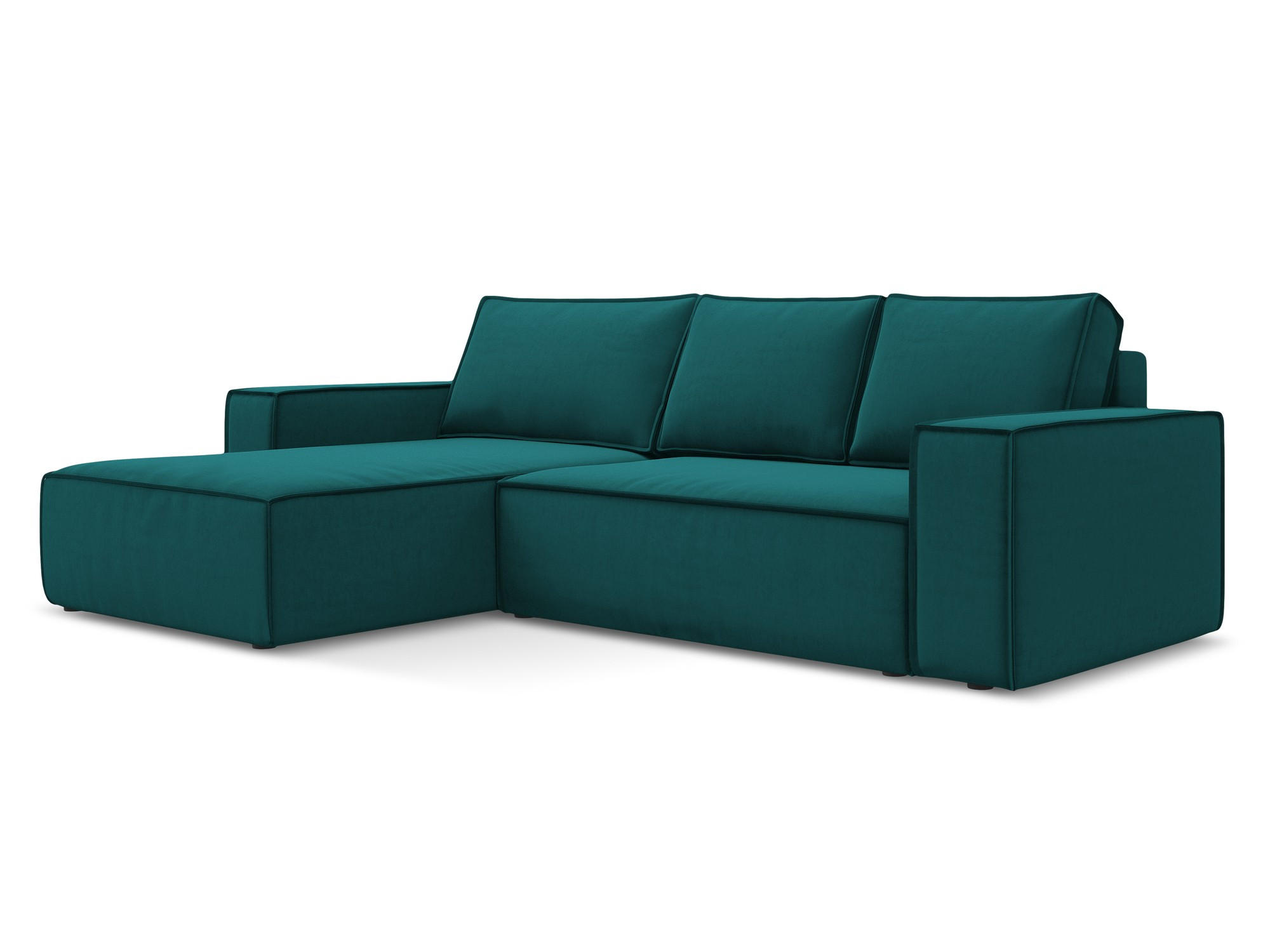 ECKSOFA mit Schlaffunktion Samt Stoff Blau - Blau/Petrol, Kunststoff/Textil (185/290cm) - Makamii