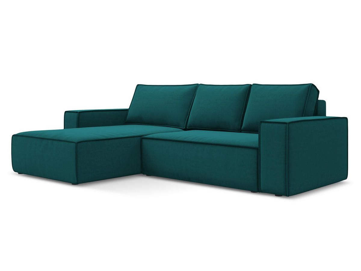 ECKSOFA mit Schlaffunktion Samt Stoff Blau - Blau/Petrol, Kunststoff/Textil (185/290cm) - Makamii