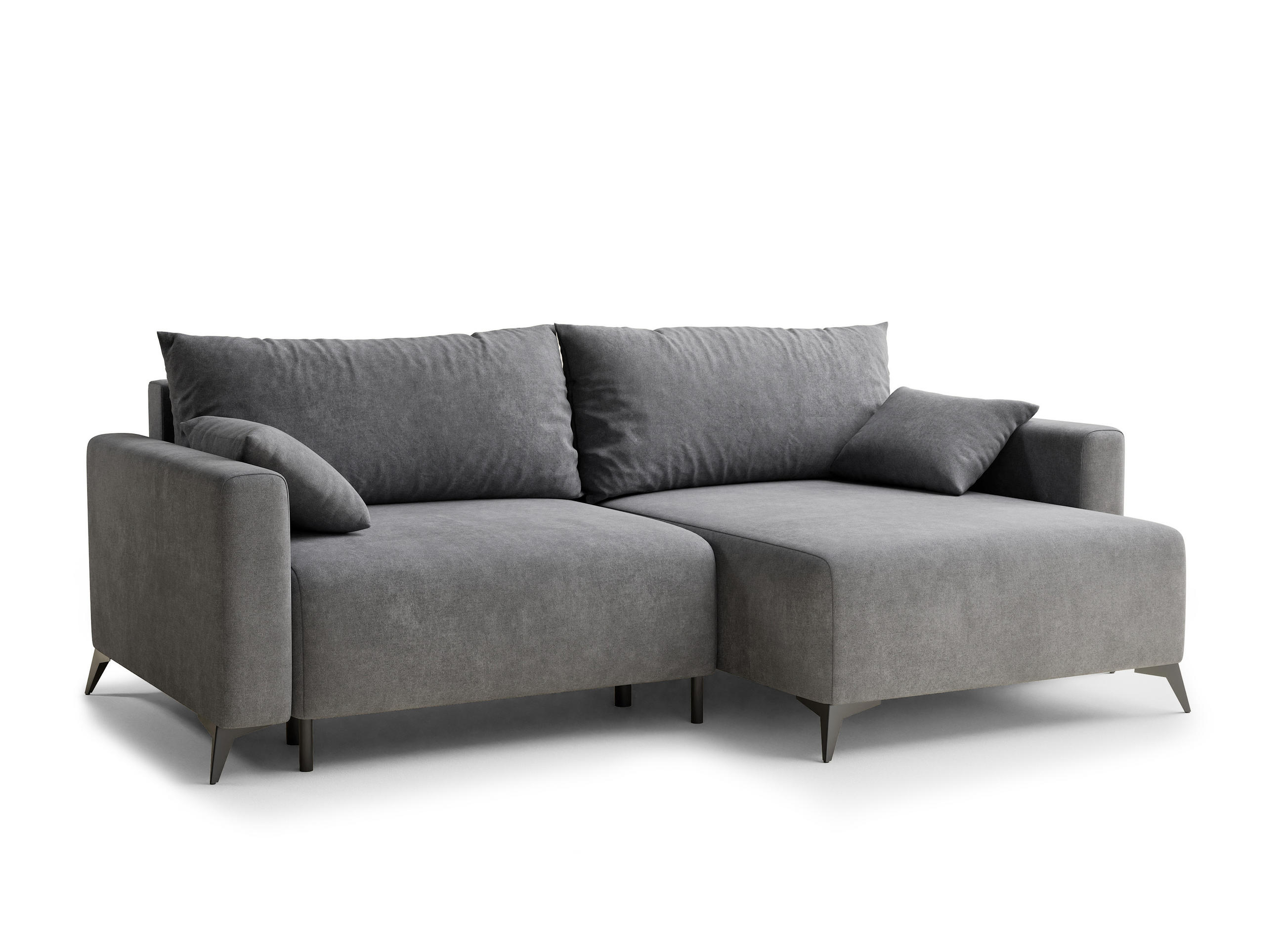 ECKSOFA MIT SCHLAFFUNKTION Leon Grau Webstoff - Schwarz/Grau, Holz/Holzwerkstoff (239/148cm) - Maison de Reve