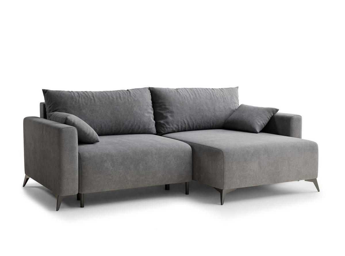 ECKSOFA MIT SCHLAFFUNKTION Leon Grau Webstoff - Schwarz/Grau, Holz/Holzwerkstoff (239/148cm) - Maison de Reve
